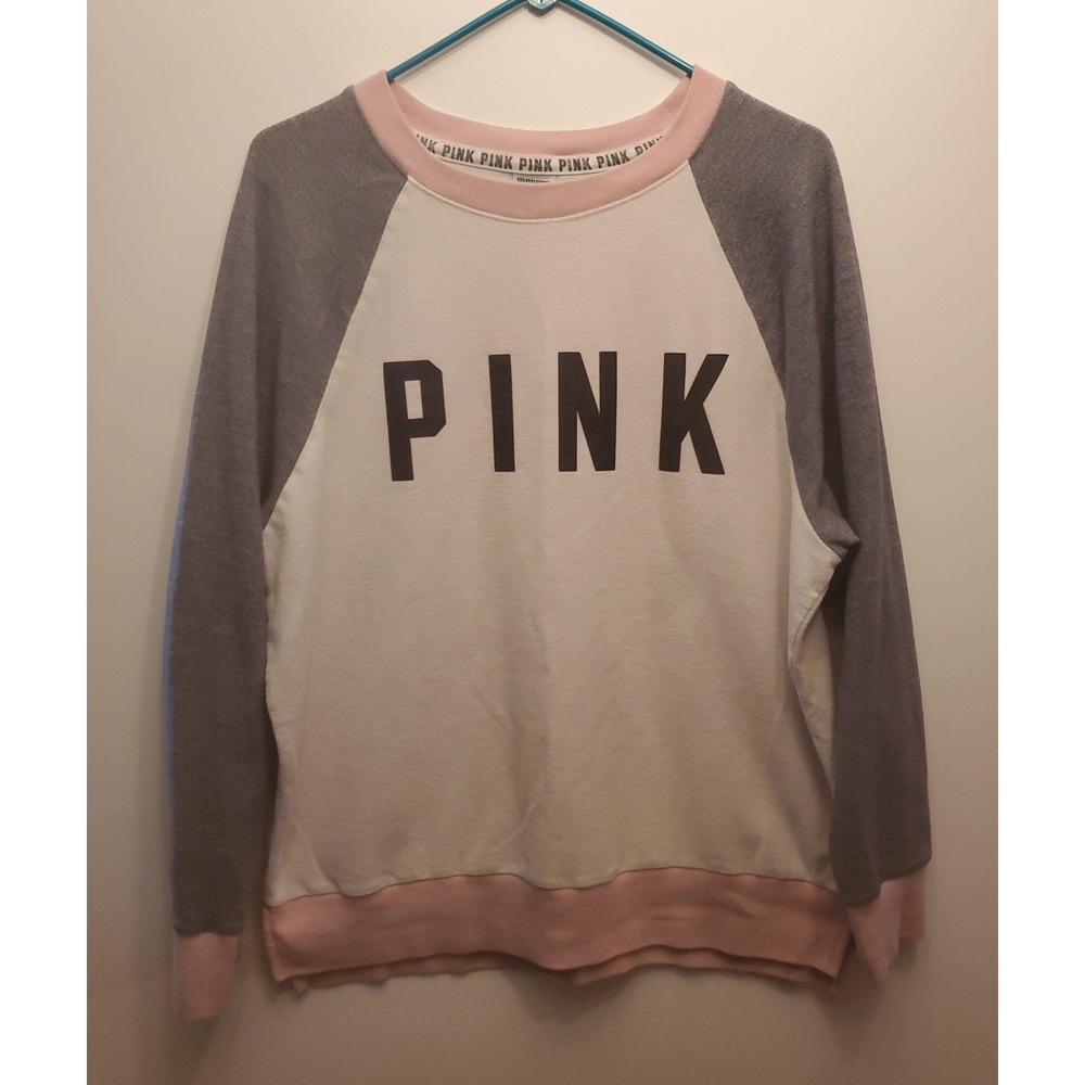 Victorias Secret Pink Sweatshirt Women's Size Medium White Pink
